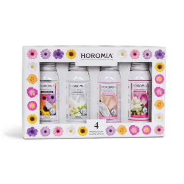 HOROMIA Dárková sada parfémů na prádlo Horo 4, 4x50 ml, H-113 | HORO4 - Liberty - White - Soffice Talco - Muschi & L. | 50 ml x 4 flaconi