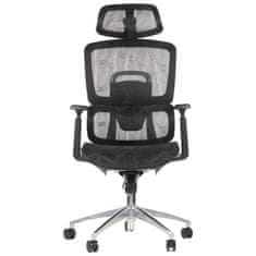STEMA Ergonomski vrtljivi pisarniški stol ErgoNew A1. Aluminijasto podlago, dvigalo razreda 4, ledveno oporo, nastavljive naslone za roke, vzglavnik, sedež in naslonjalo. Črna.