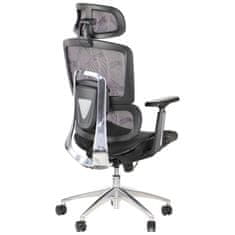 STEMA Ergonomski vrtljivi pisarniški stol ErgoNew A1. Aluminijasto podlago, dvigalo razreda 4, ledveno oporo, nastavljive naslone za roke, vzglavnik, sedež in naslonjalo. Črna.
