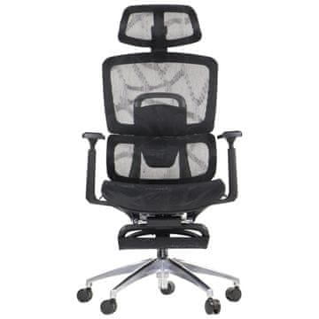 STEMA Ergonomski vrtljivi pisarniški stol ErgoNew A1F. Aluminijasto podnožje, dvigalo razreda 4, ledvena opora, nastavljivi nasloni za roke, vzglavnik, sedež, naslonjalo in opora za noge. Črna.