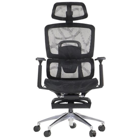 STEMA Ergonomski vrtljivi pisarniški stol ErgoNew A1F. Aluminijasto podnožje, dvigalo razreda 4, ledvena opora, nastavljivi nasloni za roke, vzglavnik, sedež, naslonjalo in opora za noge. Črna.