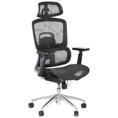 STEMA Ergonomski vrtljivi pisarniški stol ErgoNew A1. Aluminijasto podlago, dvigalo razreda 4, ledveno oporo, nastavljive naslone za roke, vzglavnik, sedež in naslonjalo. Črna.
