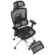 STEMA Ergonomski vrtljivi pisarniški stol ErgoNew A1F. Aluminijasto podnožje, dvigalo razreda 4, ledvena opora, nastavljivi nasloni za roke, vzglavnik, sedež, naslonjalo in opora za noge. Črna.