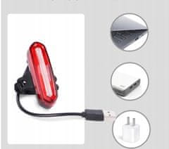 Korbi Zadnja lučka LED, vodoodporna, 120LM, USB + USB kabel