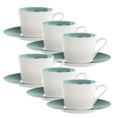 Set skodelica za čaj s podstavkom Loop Petrol 270ml / 6 kos / zeleno-modra / porcelan