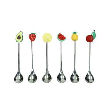 Brandani Set čajne žličke Silver Frutti 16cm / 6 kos / inox, silikon
