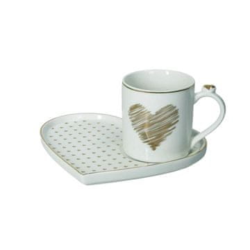 Brandani Set skodelica za čaj na podstavku Amore Mio / srčki / 2 kos / porcelan