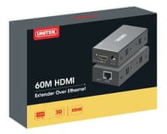 Unitek UNITEK HDMI podaljšek preko Ethernet-a, 60m, V100A, črn, Plug & Play, močan in enostaven za uporabo.