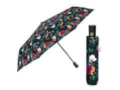 Perletti Eleganten zložljiv ženski dežnik Perletti Time "Fiori", črn, 26433