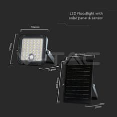 V-TAC LED solarni reflektor 10W 4000K+6000K 1500lm IP65 120° s senzorjem