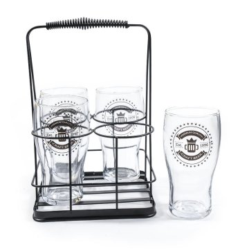 Mhome Set kozarec za pivo 570ml in stojalo Pub Beer / 4 kos / steklo, kovina