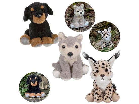 Charlie Bears Charlie Bears Komplet treh maskote iz serije Cuddle Cubs: pes, volk, ris - plišasti, kot nalašč za dojenčke, 13 cm