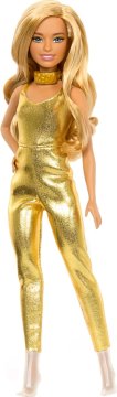Mattel Barbie Fashionistas Petite v zlatem kombinezonu – 65. obletnica (HRH19)