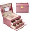 Elegantna škatlica za nakit – prostoren roza kovček z ogledalom