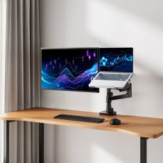 ACT AC8341 Ročica za en monitor 17" - 49 " in Ročica za prenosni računalnik 17,3 Office Premium s plinsko vzmetjo, nameščeno na drog