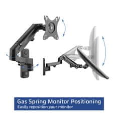 ACT AC8310 Stenski nosilec za monitor s plinsko vzmetjo 1 zaslon 17”-27” črna
