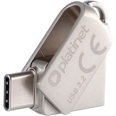 Platinet PLATINET PMFMC128 prenosni USB ključ, 128GB, USB Type-C, USB Type-A, USB 3.2, vodoodporen, do 100 MB/s, siv