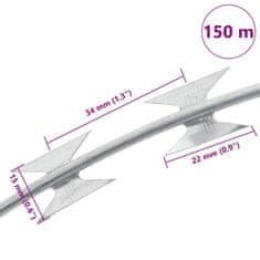 Vidaxl Bodeča žica z rezili BTO-22 Concertina pocinkano jeklo 150 m