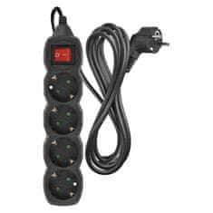 Emos Podaljšek 3 m / 4 vtičnic / s stikalom / črni / PVC / 1,5 mm2