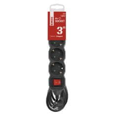 Emos Podaljšek 3 m / 4 vtičnic / s stikalom / črni / PVC / 1,5 mm2