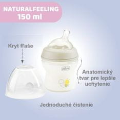 Chicco Naturalfeeling Plastična steklenička 150ml, silikonska duda, srednji pretok 0+