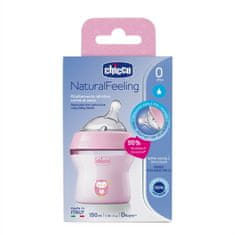 Chicco Naturalfeeling Plastična steklenička 150ml, silikonski cucek, srednji pretok 0+, roza