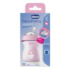 Chicco Naturalfeeling Plastična steklenička 250ml, silikonska duda, srednji pretok 2+, roza