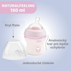 Chicco Naturalfeeling Plastična steklenička 150ml, silikonski cucek, srednji pretok 0+, roza