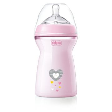 Chicco Naturalfeeling Plastična steklenička 330ml, silikonski cucek, hiter pretok 6+, roza