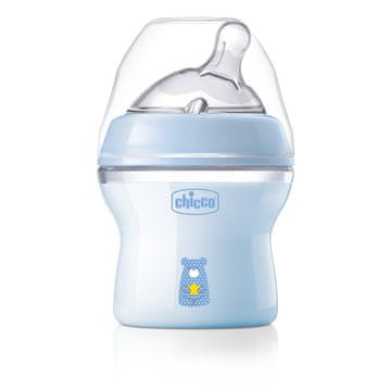 Chicco Naturalfeeling Plastična steklenička 150ml, silikonska cucla, počasen pretok 0+, modra