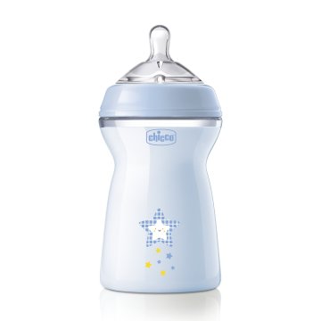 Chicco Naturalfeeling Plastična steklenička 330ml, silikonska duda, hiter pretok 6+, modra