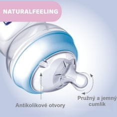 Chicco Naturalfeeling Plastična steklenička 250ml, silikonska duda, srednji pretok 2+, modra