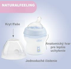 Chicco Naturalfeeling Plastična steklenička 250ml, silikonska duda, srednji pretok 2+, modra