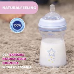 Chicco Naturalfeeling Plastična steklenička 330ml, silikonska duda, hiter pretok 6+, modra