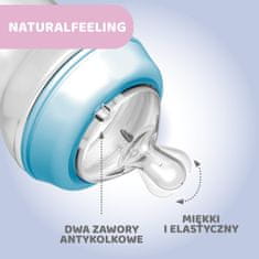 Chicco Naturalfeeling Plastična steklenička 330ml, silikonska duda, hiter pretok 6+, modra