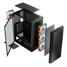 Modecom Aramis ARGB Midi ATX Ohišje 2xUSB2.0, 1xUSB3.0 Ventilator: 4x12cm, kaljeno steklo, RGB, Gaming
