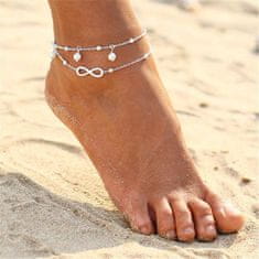 Netscroll Srebrna zapestnica za gleženj, zapestnica za nogo z obeski, znak neskončnost in perlice, vodoodporna poletna verižica za gleženj, nastavljiva in elegantna, AnkleBracelet