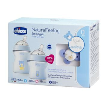Chicco Set za hranjenje (steklenica 150ml, steklenica 250ml, cucla Physio Comfort 0m+), modra