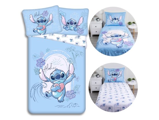 Disney DISNEY Stitch Obojestranska bombažna posteljnina, Otroška posteljnina z zadrgo, 100% bombaž, 140x200 cm, OEKO-TEX