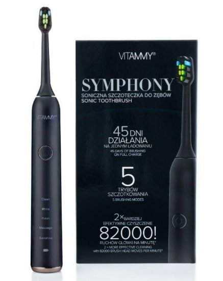 Vitammy SYMPHONY Črna Sonic zobna ščetka z visoko vibrirajočo silo, črna