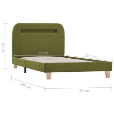 Vidaxl Posteljni okvir z LED osvetlitvijo zeleno blago 90x200 cm