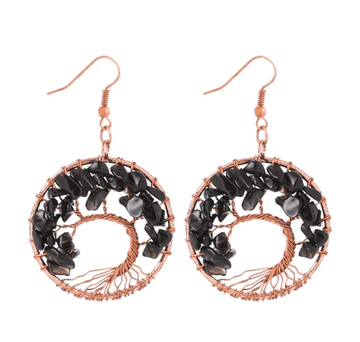 Flor de Cristal Uhani Casia bronasta - Črni turmalin - Skoryl - Uhani s kamni