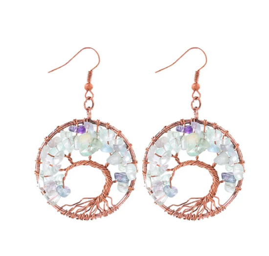 Flor de Cristal Nakit Earrings Casia copper - Fluorite - Uhanje z kamenjem