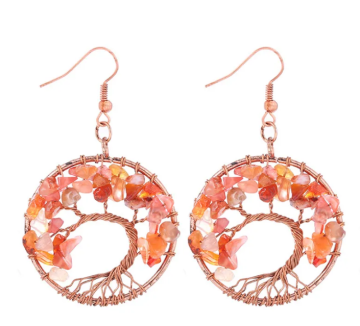 Flor de Cristal Uhani Casia v bakru - Rdeči ahat - Uhani s kamni