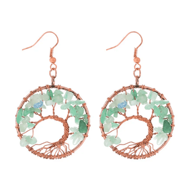 Flor de Cristal Uhani Casia bakrena - Avaturin zelen - Uhani z kamenja