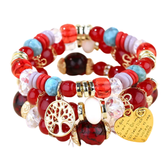Flor de Cristal Set treh zapestnic - Rdeča opojnost