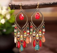 For Fun & Home Dolge Boho Visoke Uhani v Orientalskem Retro Slogu, Kov in Kroglice, 9,5 cm x 2,5 cm