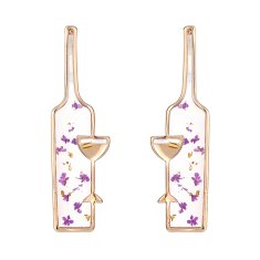 Flor de Cristal Uhani Steklenica vina z kozarčkom obrisa vijolične
