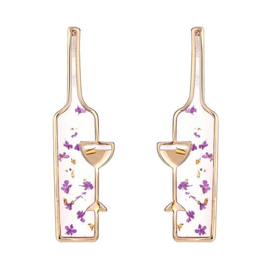 Flor de Cristal Uhani Steklenica vina z kozarčkom obrisa vijolične