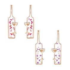 Flor de Cristal Uhani Steklenica vina z kozarčkom obrisa vijolične